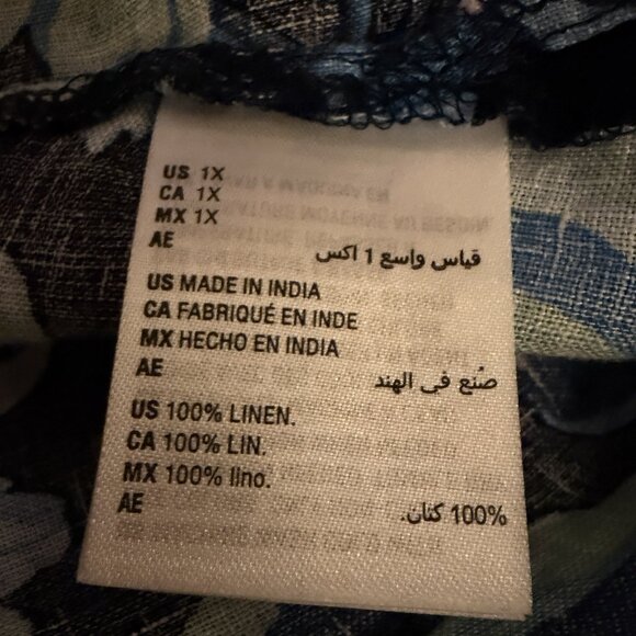 Charter Club Luxury 100% Linen Button Down Shirt Blue Floral 1X Vacation Resort - Picture 7 of 8